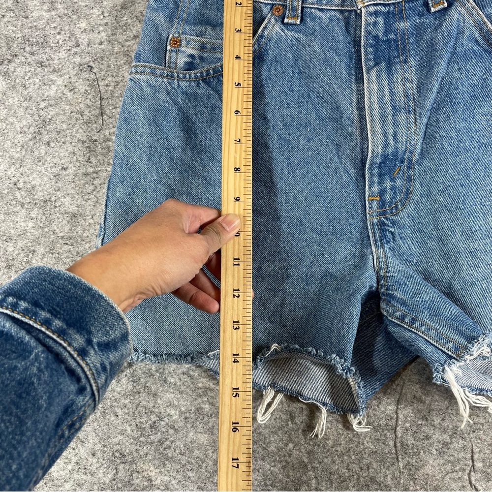 Vintage Levis Cut Off Orange Tab Denim Shorts Blue 33 High Rise Raw Hem Casual - Picture 4 of 16
